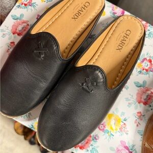 Charix Black Leather slip on Mules